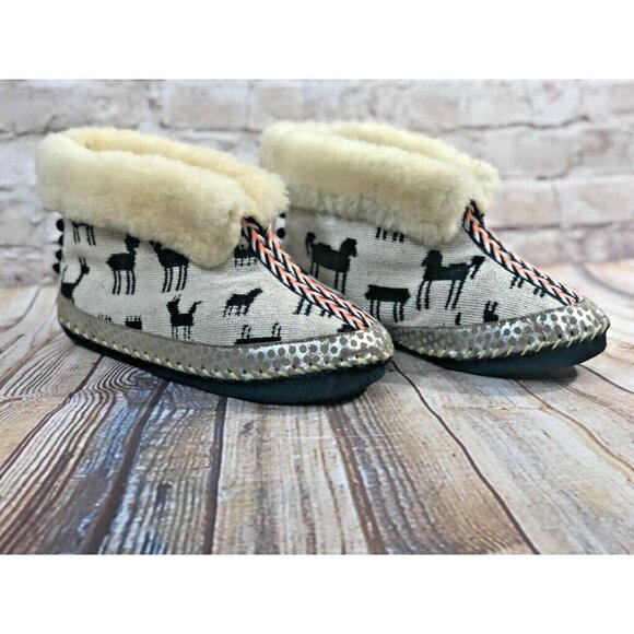 lamb fur lined woven booties sz 6‎ lama print boho suede bottom leather trim - Picture 4 of 11